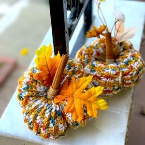 Fall Decor Handmade Crochet Pumpkins - Set of 2 Medium Size